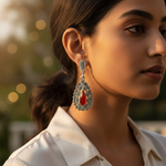 Load image into Gallery viewer, 925 Silver Marcasite &amp; Red Coral Teardrop Earrings for Women
