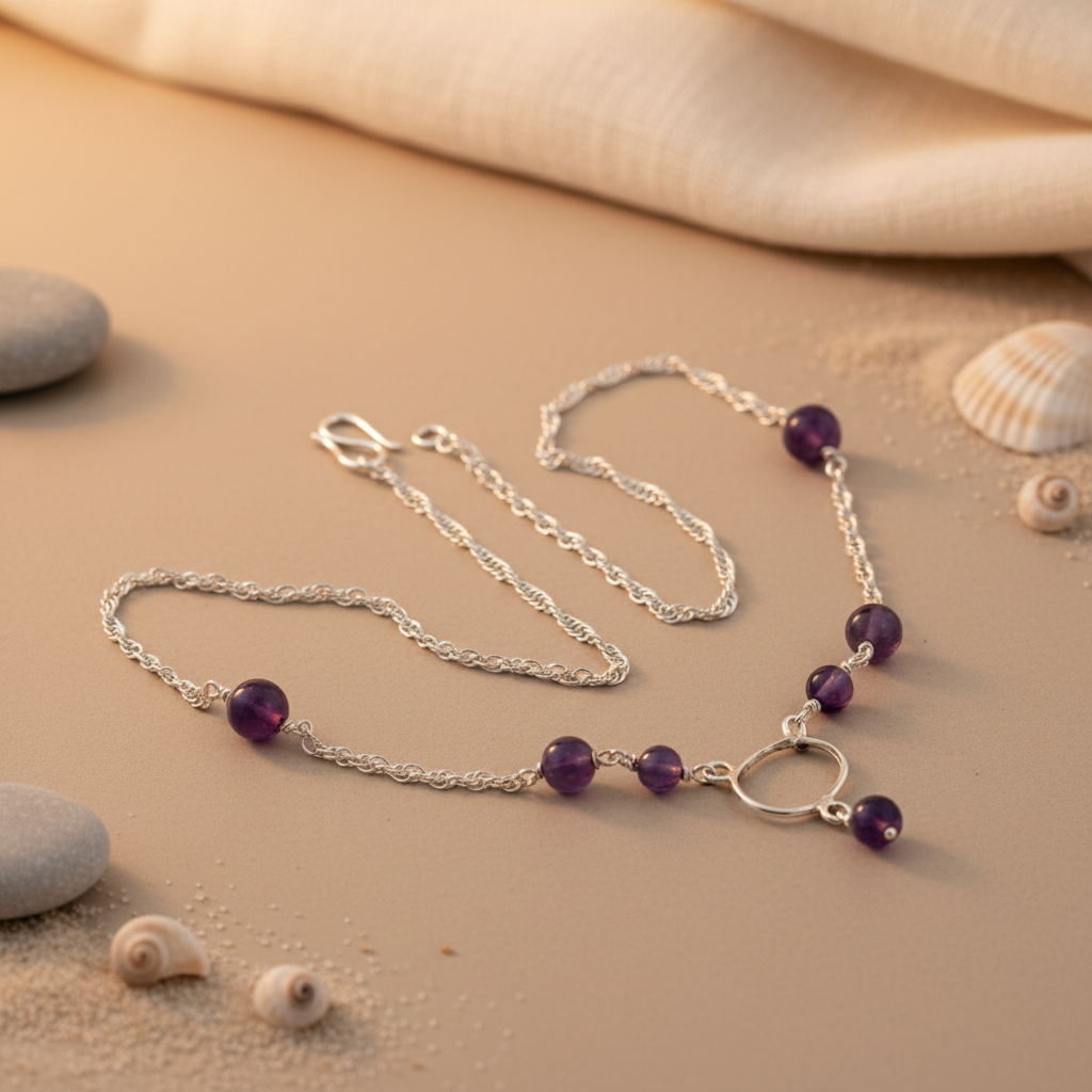 925 Silver Amethyst Beaded Necklace for Women | Gemstone Jewelry