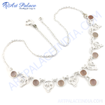 将图像加载到图库查看器中， 925 sterling silver necklace with rose quartz gemstones and decorative filigree design, perfect for women
