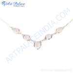 将图像加载到图库查看器中， 925 sterling silver necklace with oval-shaped rose quartz gemstones, pink, necklace
