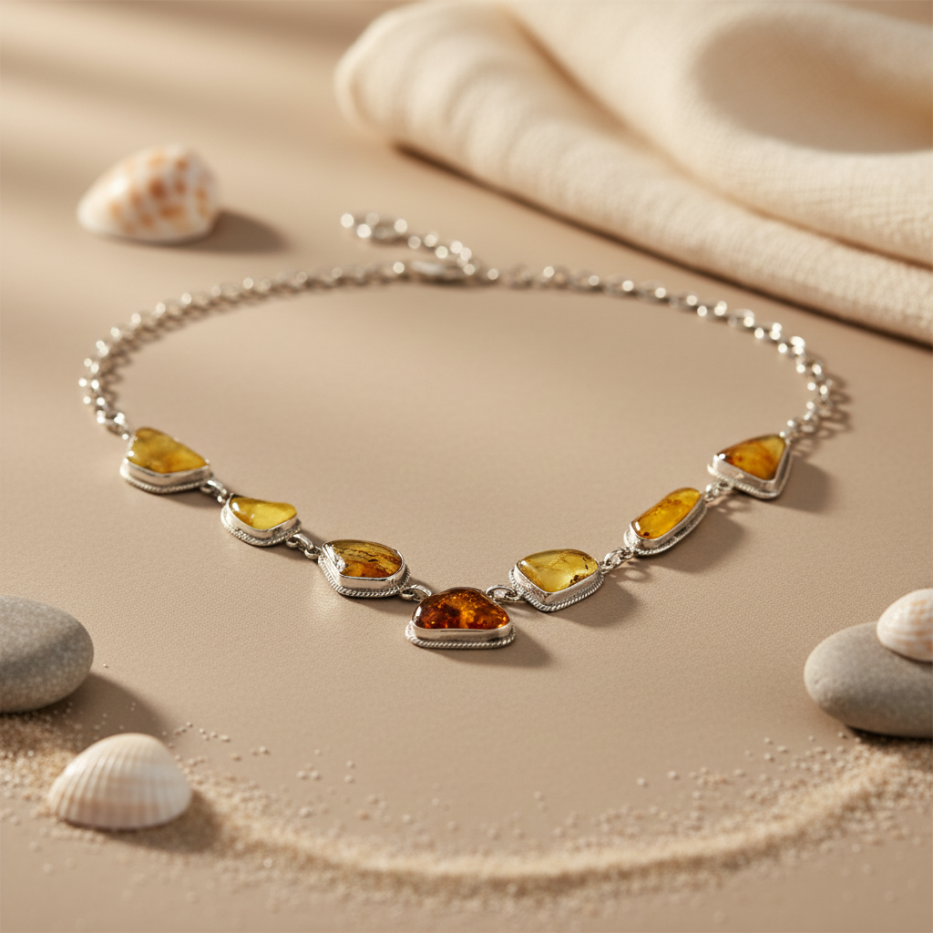 Amber Gemstone Silver Necklace for Women | Unique Jewelry Gift