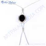 Load image into Gallery viewer, Sterling silver onyx pendant necklace, featuring a black oval gemstone, minimalist design.
