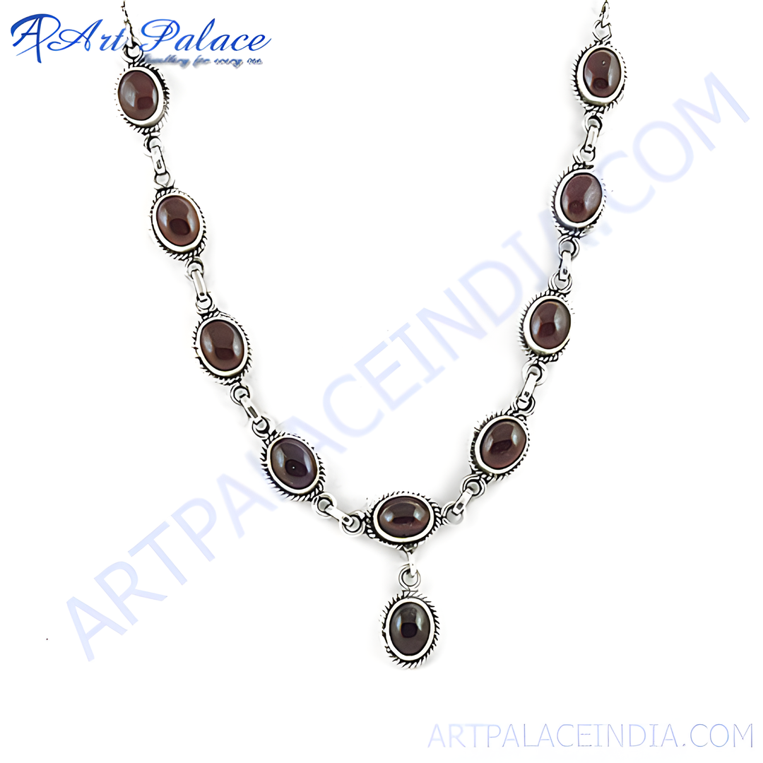 925 sterling silver necklace with oval-shaped red garnet gemstones, perfect for gifting