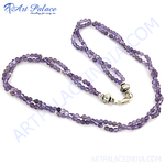 将图像加载到图库查看器中， Amethyst beaded necklace with 925 sterling silver clasp and accents, purple gemstone jewelry for women
