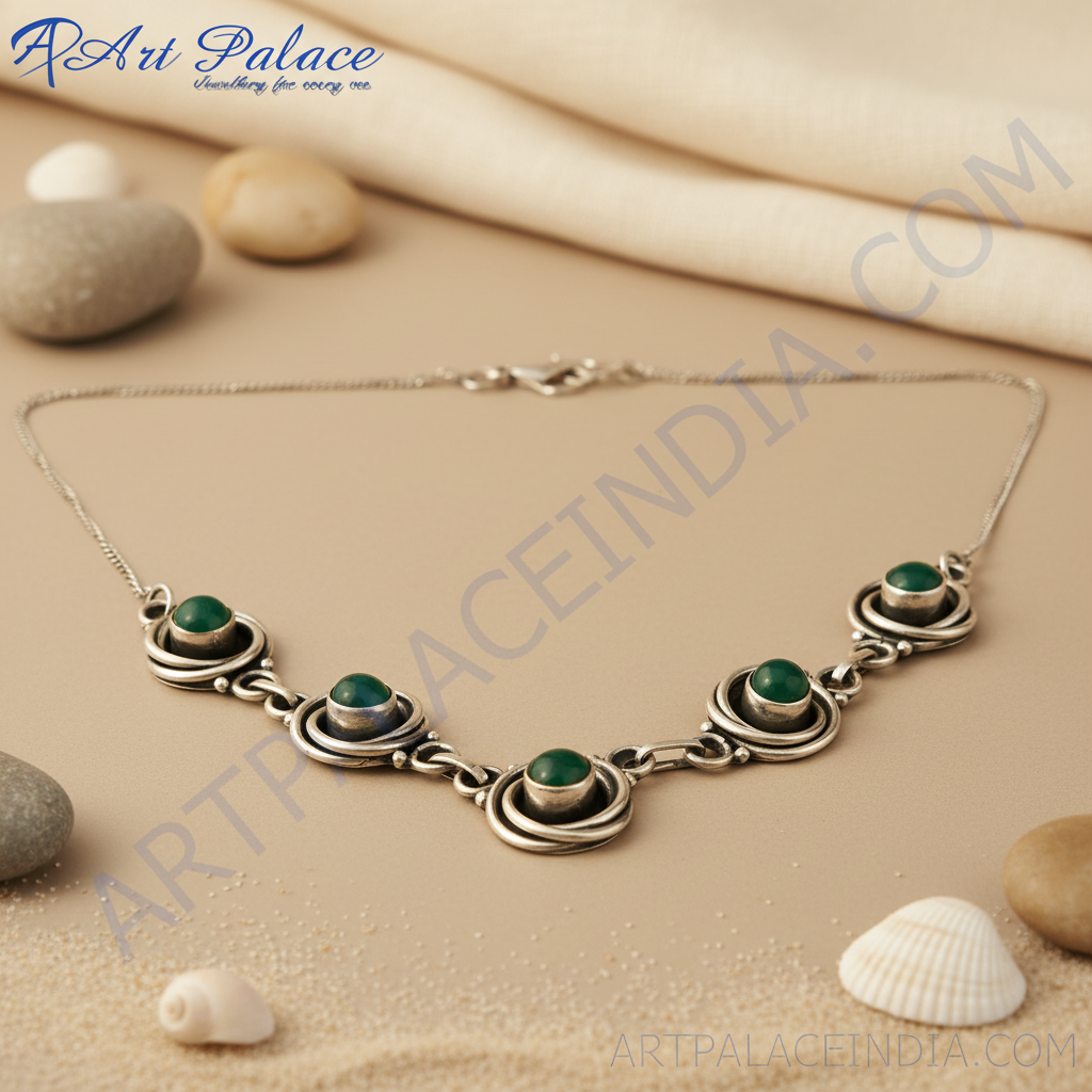 925 Sterling Silver Green Gemstone Necklace for Women | Gift Jewelry