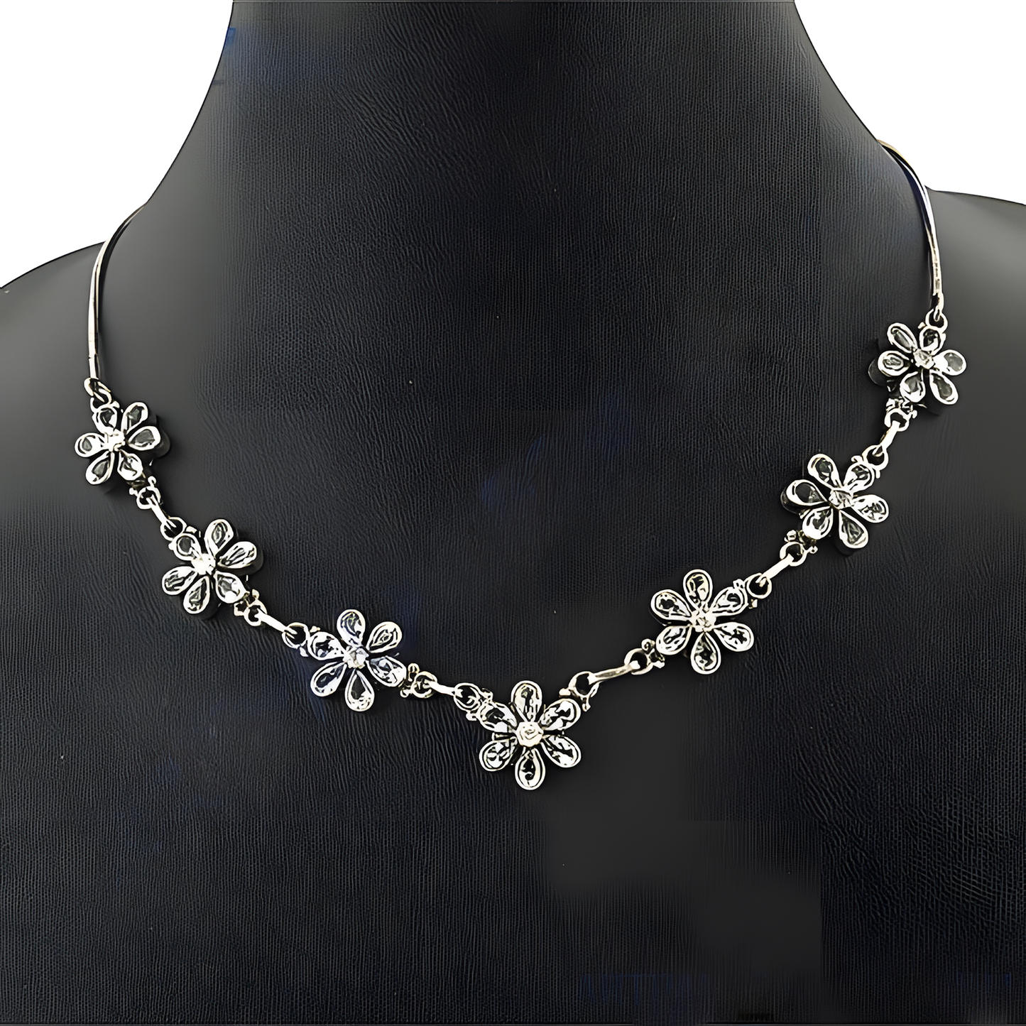 Indian Touch Cubic Zirconia Gemstone Silver Necklace Floral Cz Necklace Superior Cz Necklace