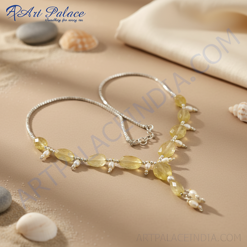 Silver citrine gemstone necklace for women | fashion jewelry