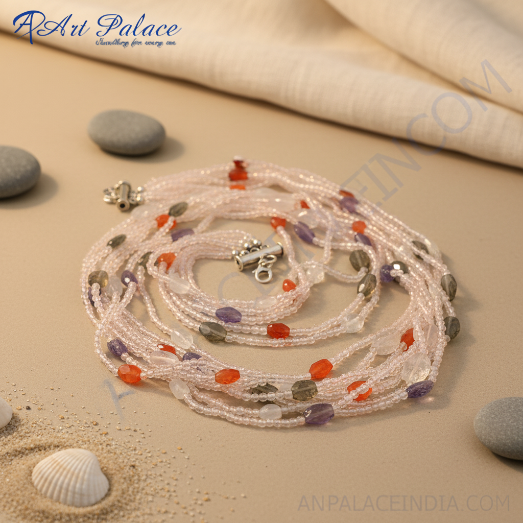 Beaded gemstone necklace | pink seed bead jewelry for women