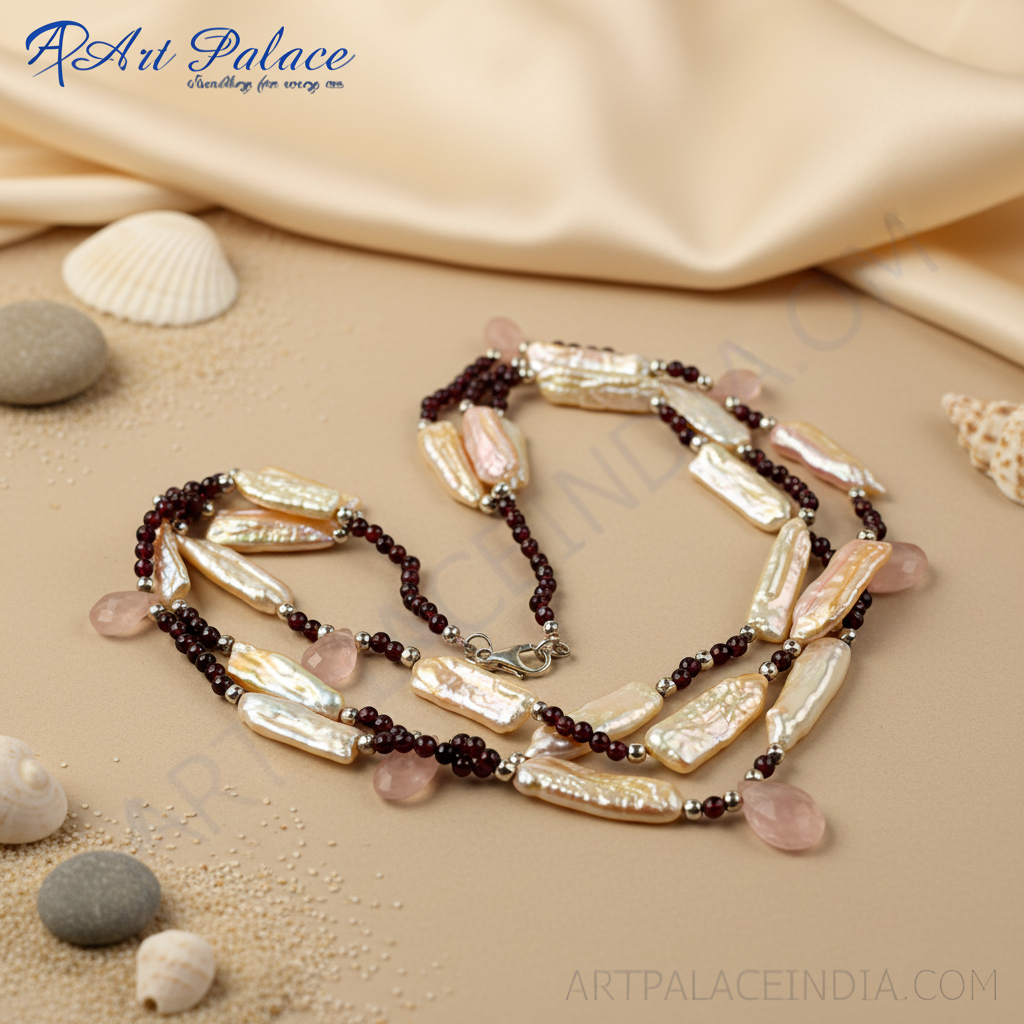Garnet & pearl necklace for women | luxury gemstone jewelry