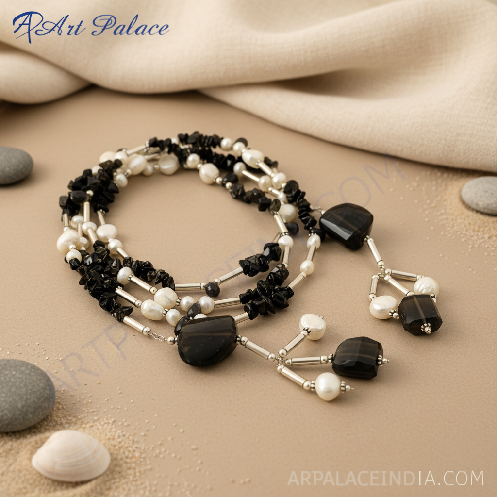 Black onyx & pearl necklace | sterling silver | women's jewelry