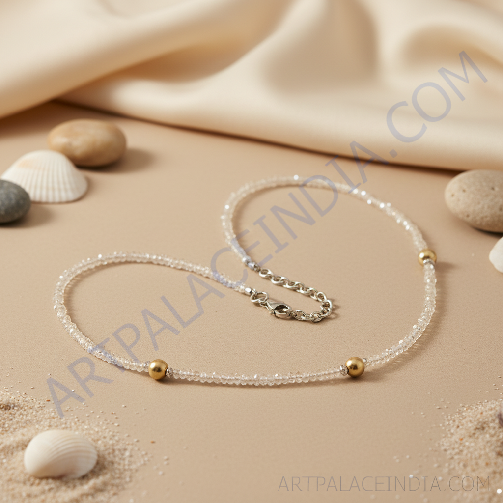 Clear Crystal Bead Necklace | 925 Silver Chain | Gift for Her