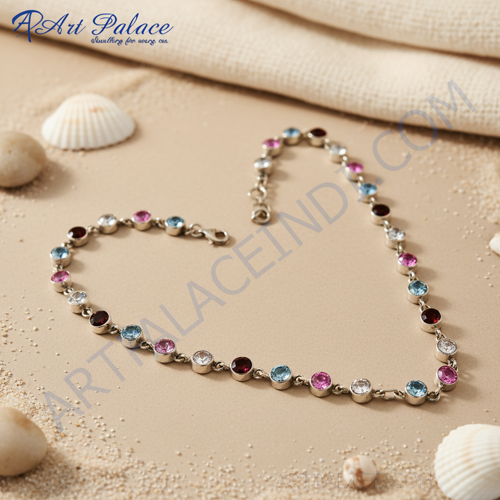 925 Silver Multi-Gemstone Anklet for Women | Daily Wear Jewelry