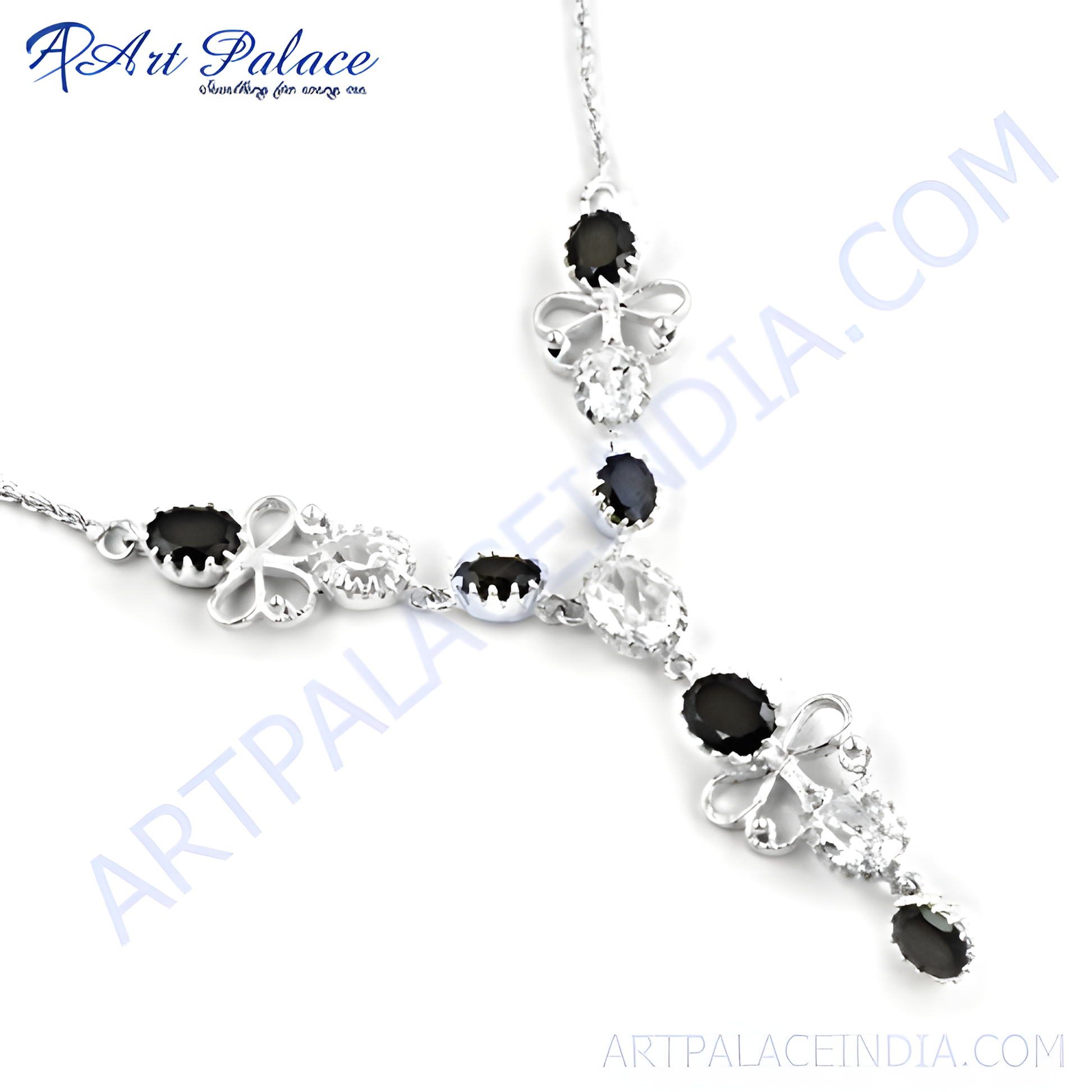 Party Wear Design Black Zirconia Gemstone Silver Necklace Designer Cz Necklace New Arrival Cz Necklace