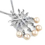 将图像加载到图库查看器中， Silver sunburst pendant necklace with pearl drops, a beautiful and elegant piece.
