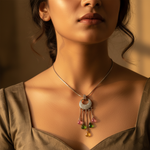 Load image into Gallery viewer, Silver Dangle Pendant Necklace with Gemstone Accents for Women
