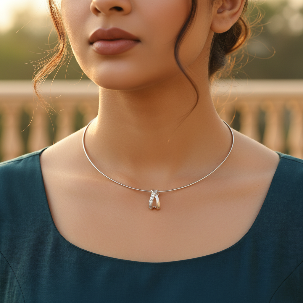 Silver Caged Pendant Necklace for Women | Daily Wear Gift