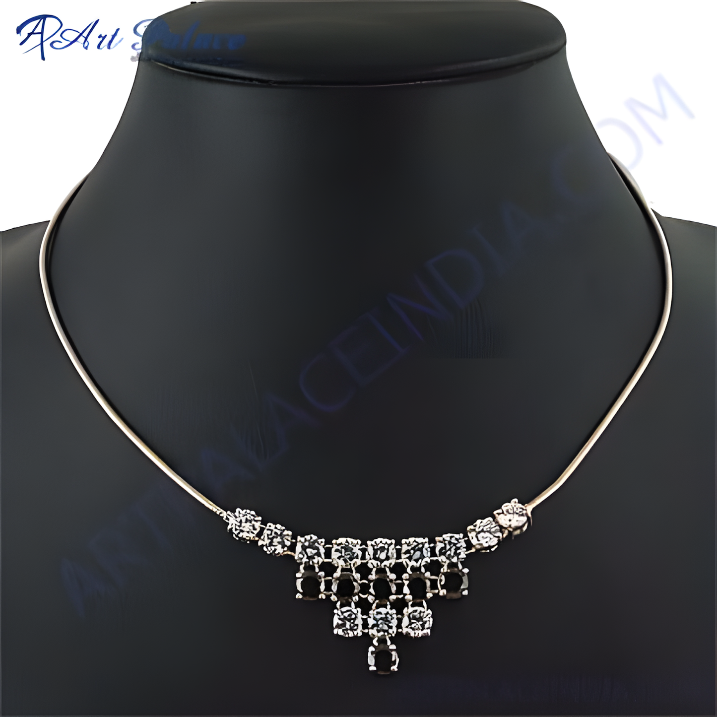 Fashionable Smokey & Cubic Zirconia Gemstone Silver Necklace