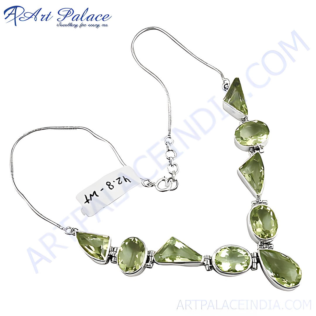 925 sterling silver necklace featuring vibrant green peridot gemstones for women.