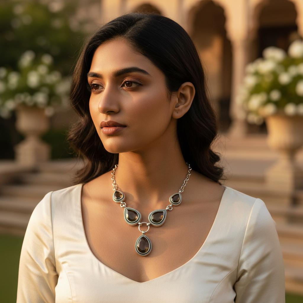 925 Sterling Silver Smoky Quartz Necklace for Women