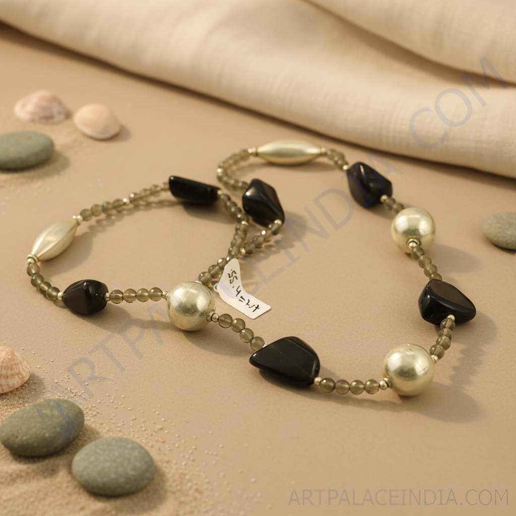 Beaded gemstone necklace | onyx and pearl necklace for women