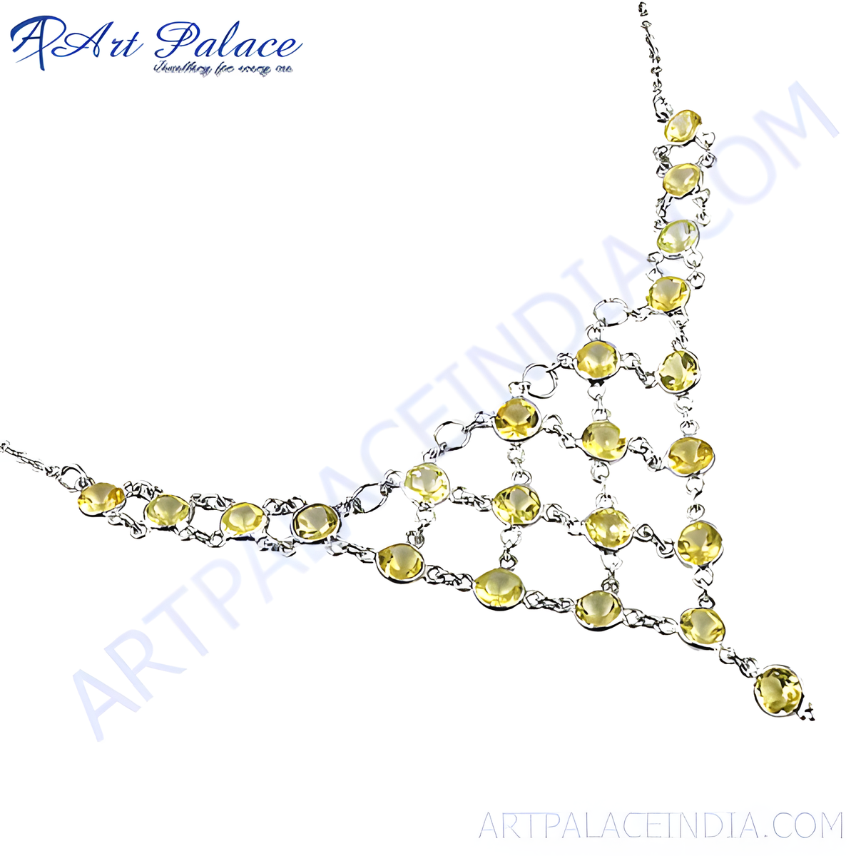 925 silver citrine necklace, featuring oval shaped yellow citrine gemstones