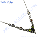 Load image into Gallery viewer, Sterling silver necklace with multiple colorful gemstones, suitable for women
