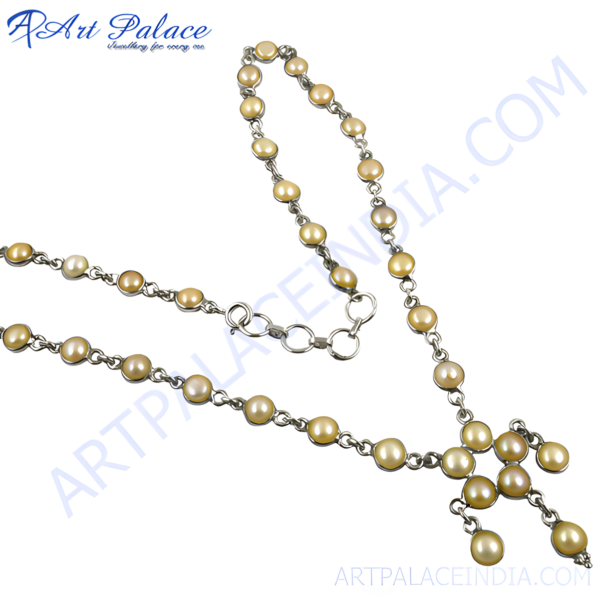 Silver pearl necklace with gold platingen pearls, elegant women's jewelry, perfect gift idea, classic design