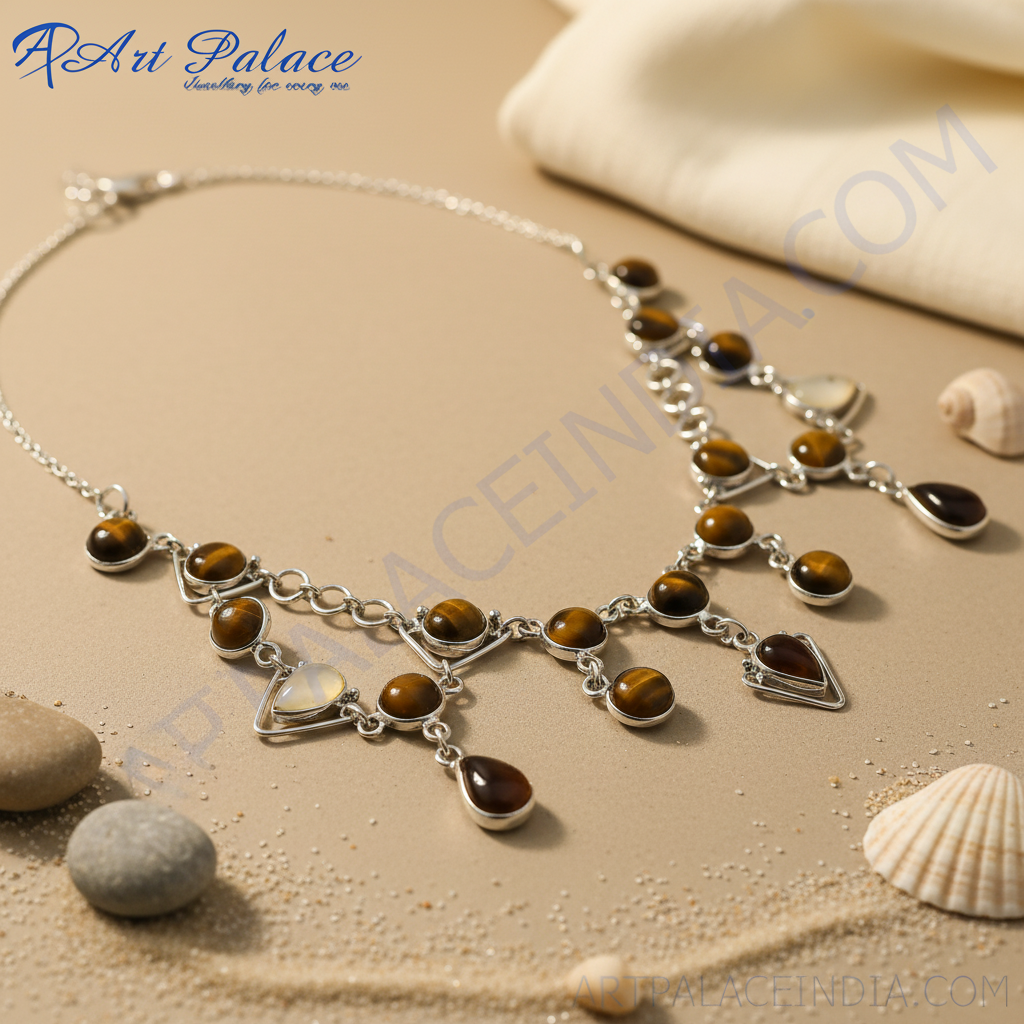 Tiger Eye Stone Necklace in 925 Silver for Women