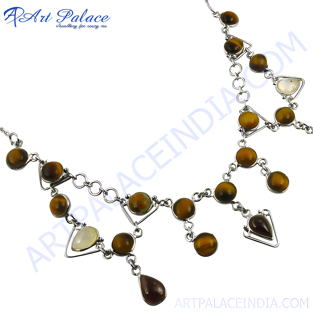 925 sterling silver necklace featuring tiger eye stones, a beautiful gemstone necklace.