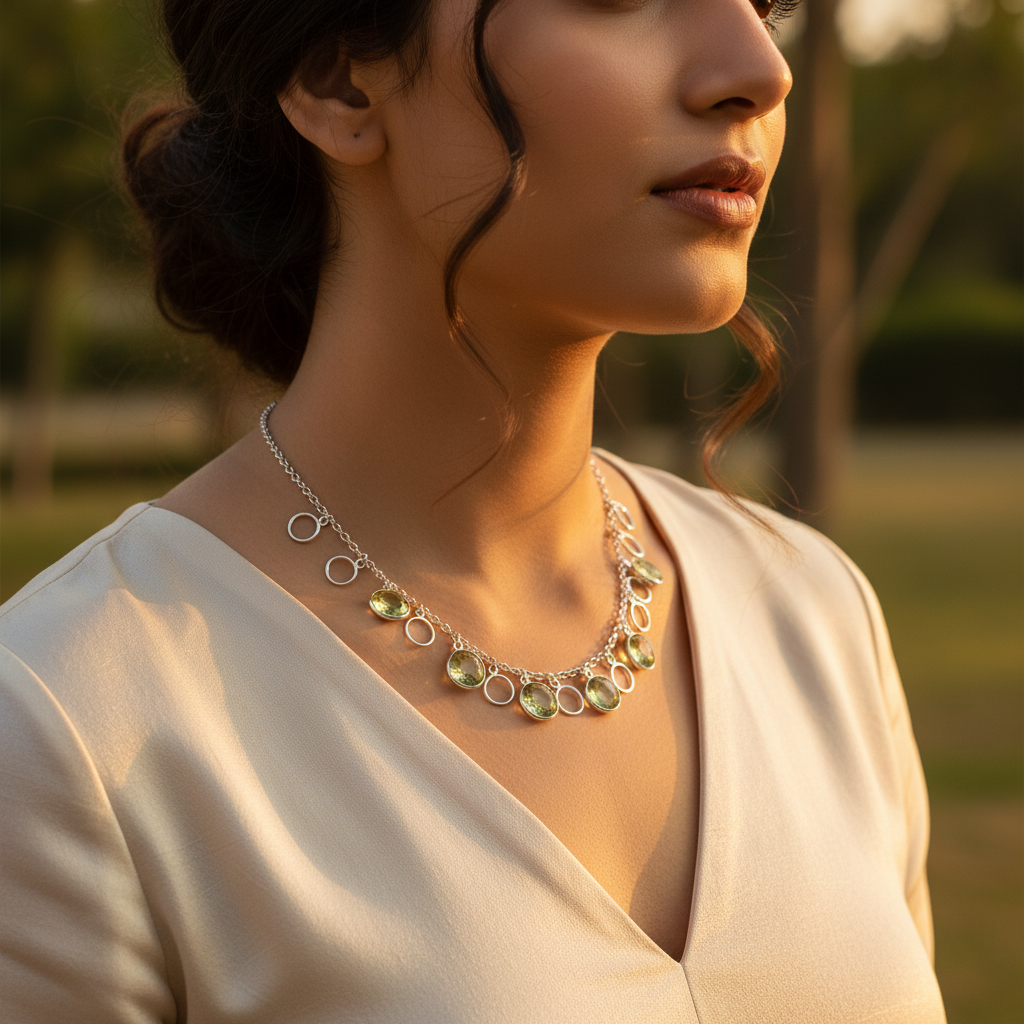 Collar de plata 925 con piedras preciosas verdes para mujer | Joyas de regalo