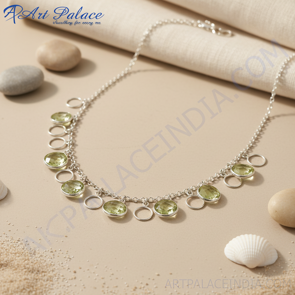 Collar de plata 925 con piedras preciosas verdes para mujer | Joyas de regalo
