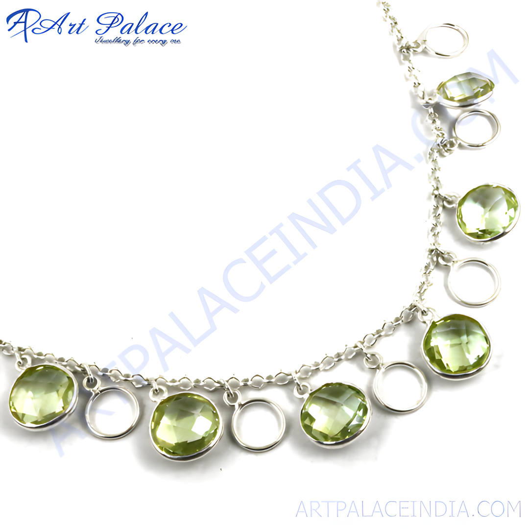 925 sterling silver chain necklace with green gemstones. Elegant and stylish necklace for women.