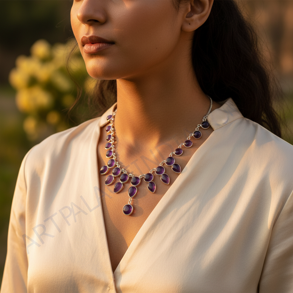 Collar de amatista en plata 925 para mujer | Joyería con piedras preciosas