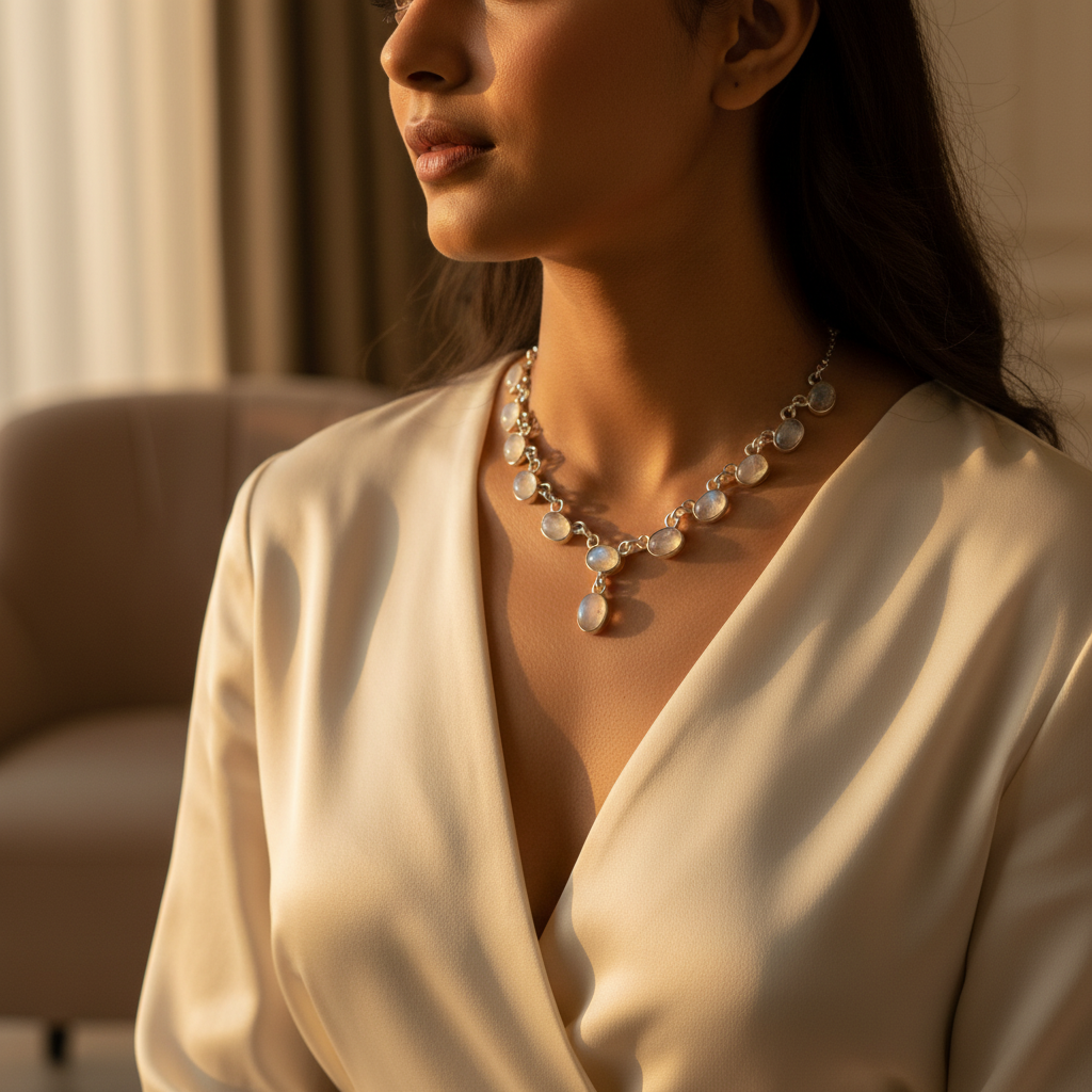 925纯银月光石项链（女士款）| 宝石首饰