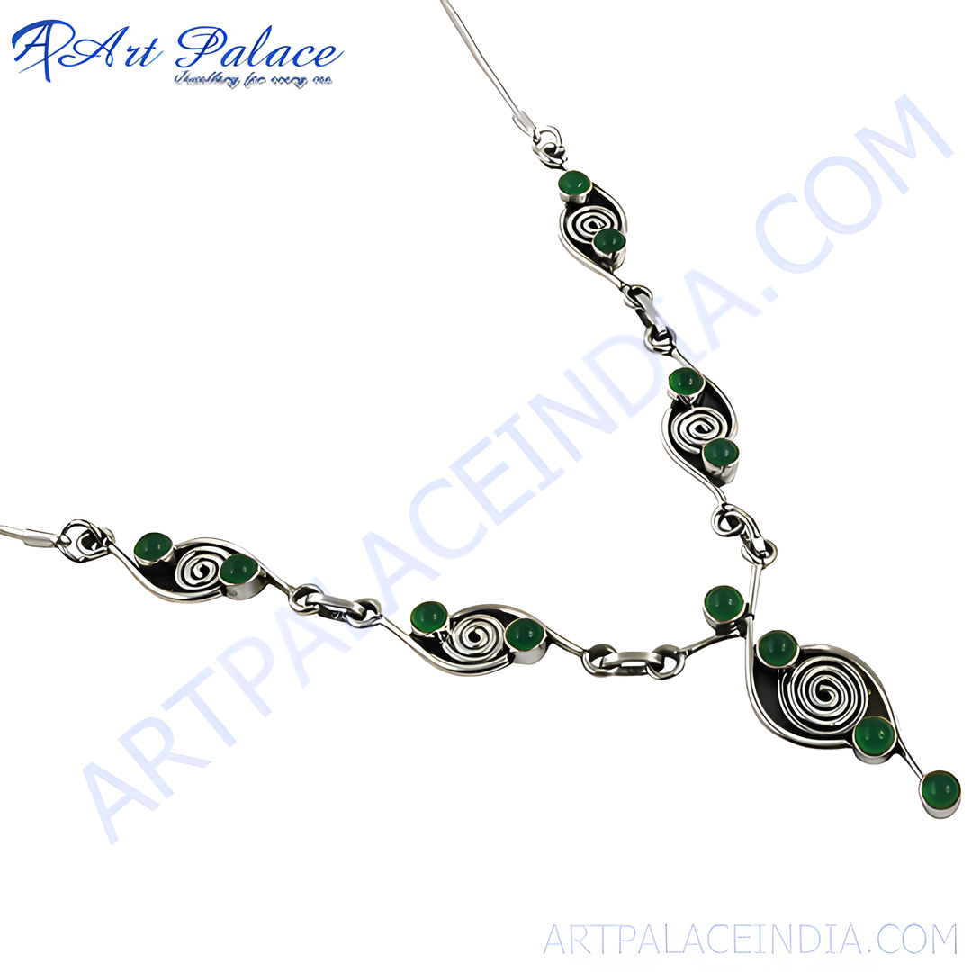 925 sterling silver necklace with green gemstones. A unique necklace design for women.