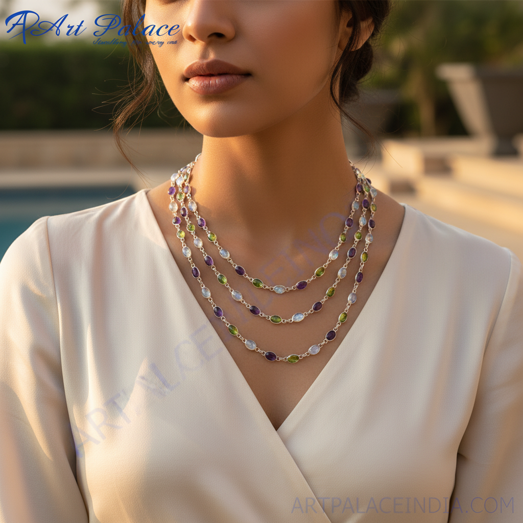 925纯银多宝石叠层项链，女士款 | 礼品首饰