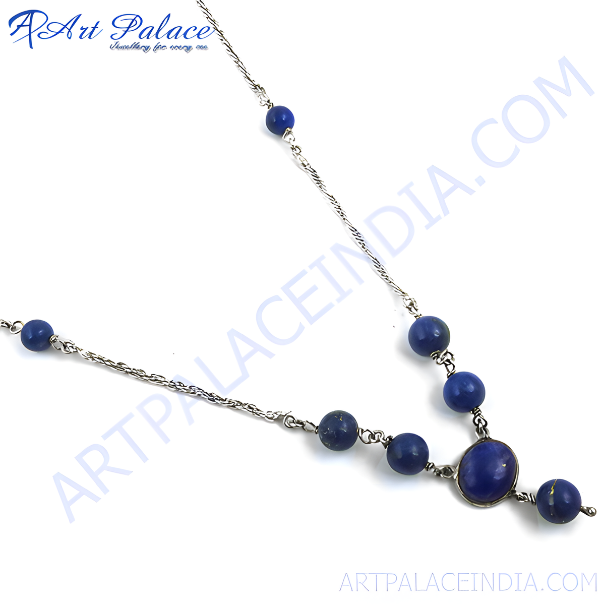 Sterling silver necklace with lapis lazuli beads