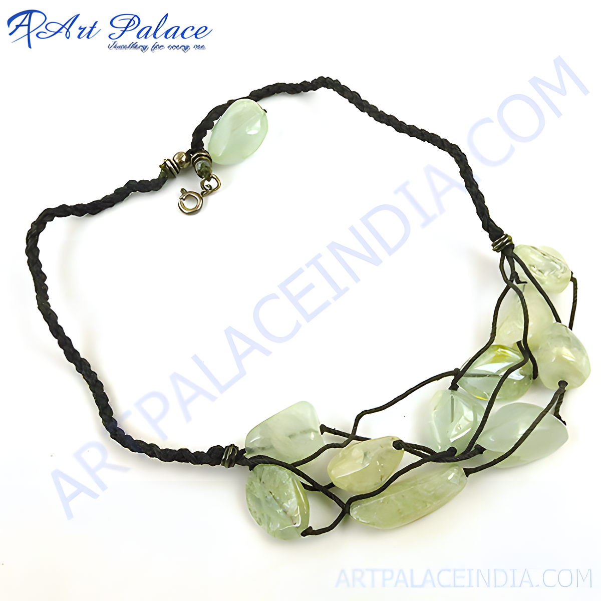 Jade stone beaded necklace in green and black with natural gemstone