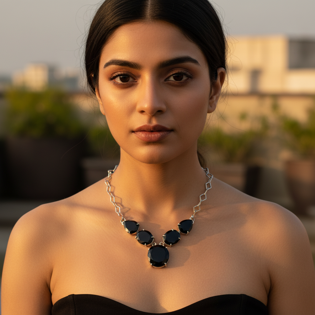 Silver black gemstone necklace | statement jewelry for women