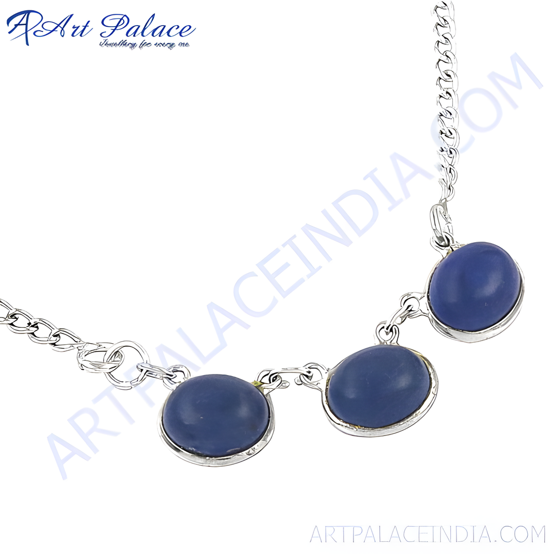 925 sterling silver necklace featuring three blue gemstones, perfect for women's fashion jewelry.