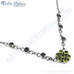 Load image into Gallery viewer, 925 sterling silver necklace featuring peridot and grey gemstones, perfect for women&#39;s jewelry.
