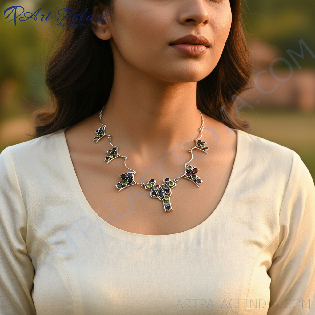 925 Sterling Silver Gemstone Necklace for Women | Statement Jewelry