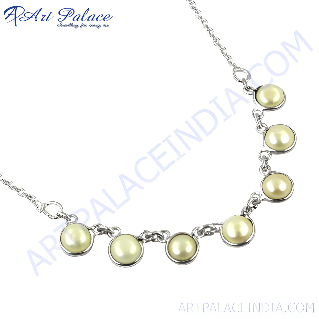 Sterling silver necklace featuring freshwater pearls, a delicate and elegant design for women.