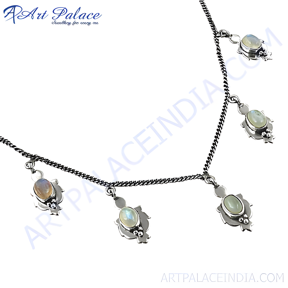 925 silver anklet with oval moonstone charms, a dainty silver chain