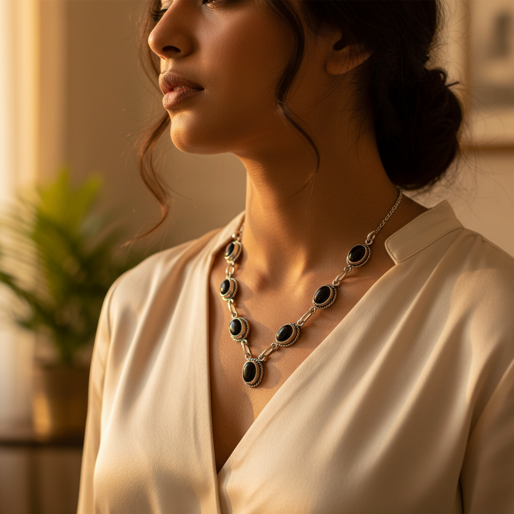 925 silver onyx stone necklace for women | elegant jewelry