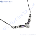 Load image into Gallery viewer, Sterling silver necklace with amethyst gemstones. A unique design for women.

