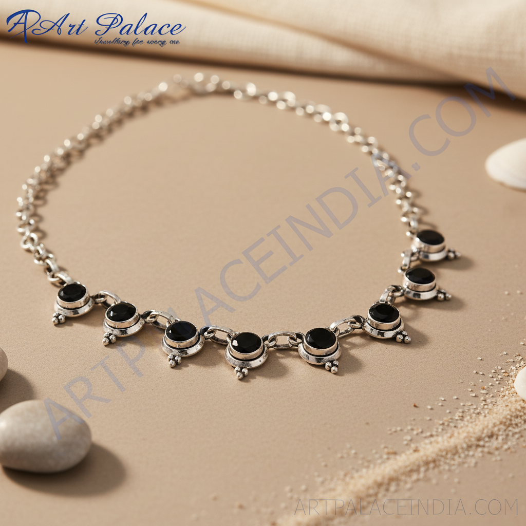 925 Silver Black Onyx Necklace for Women | Gemstone Jewelry