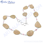 将图像加载到图库查看器中， Silver necklace featuring large rose quartz stones with delicate pink accents and a silver clasp

