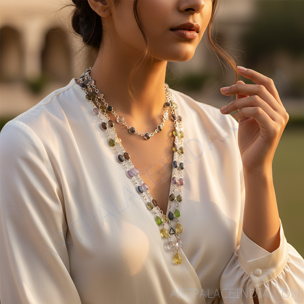 925纯银多宝石串珠项链 | 女士珠宝