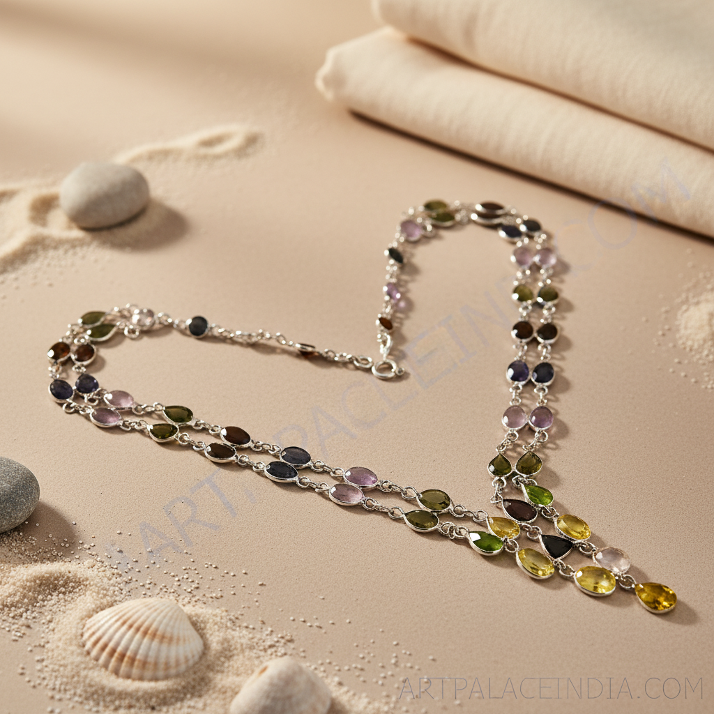 925纯银多宝石串珠项链 | 女士珠宝